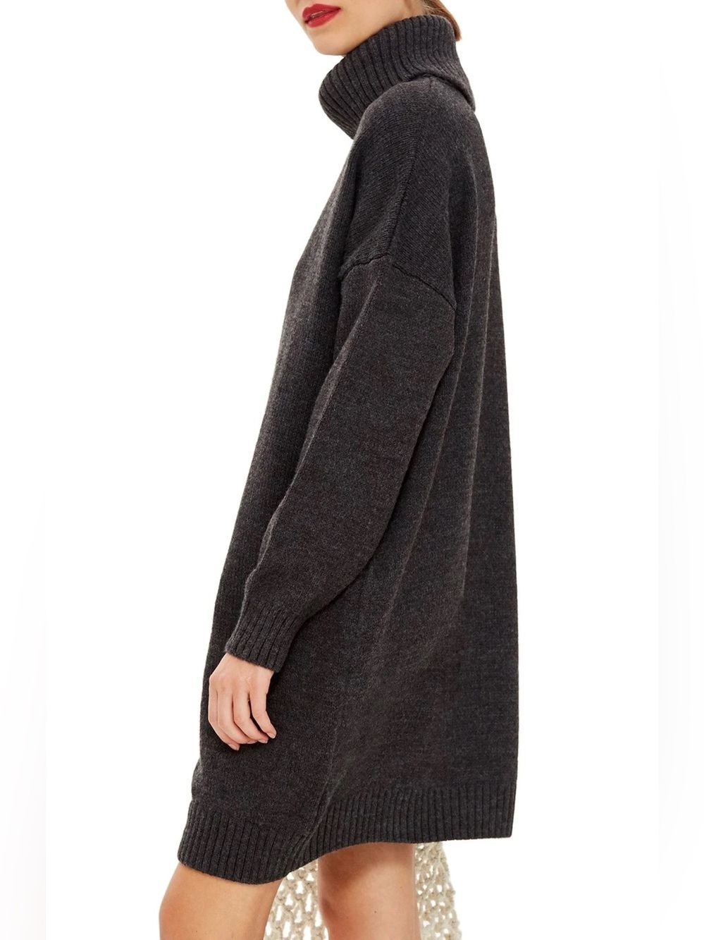 Topshop Charcoal Gray Turtleneck Sweater Dress